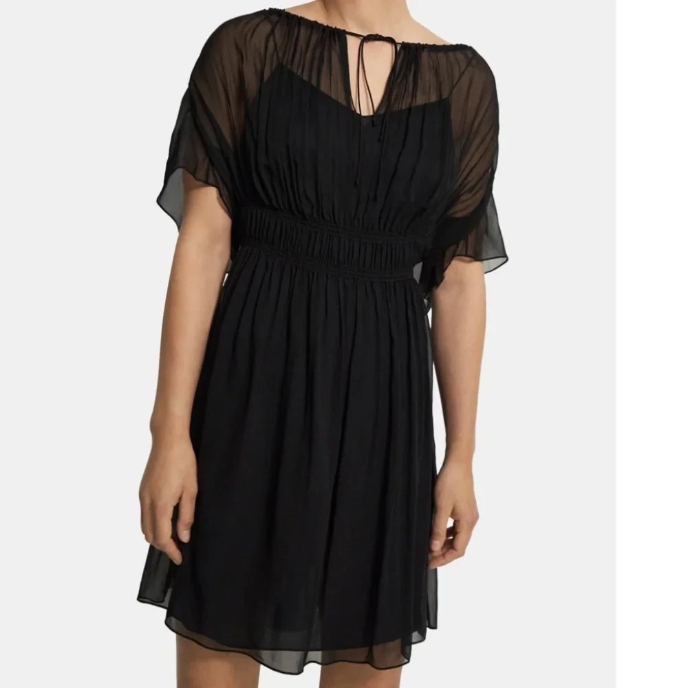 NWT THEORY Womens Silk Dress Sheer Crinkled Chiffon LBD Cocktail Party - Size L